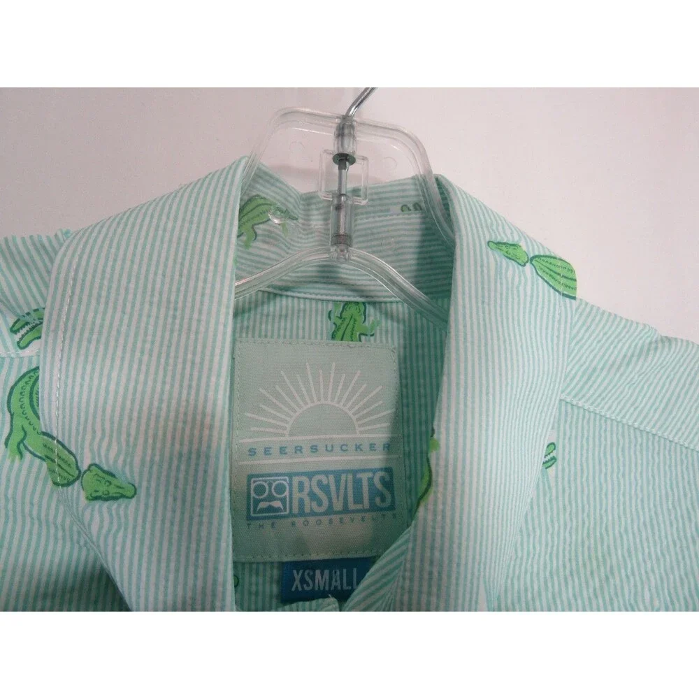 RSVLTS Alligator Green Striped Seersucker Short Sleeve Button Down Shirt XS NWT